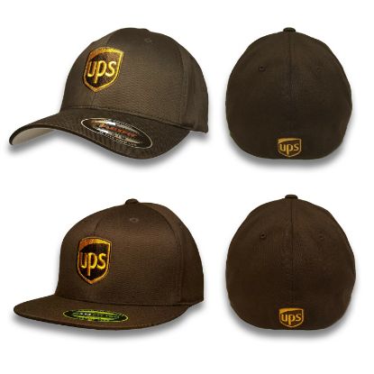 Picture of UPS Flexfit Brown Baseball Cap Hat. Embroidered Front & Back Fitted