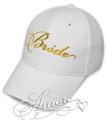 Picture of Bride Wedding Baseball Cap Gold Embroidery White Hat