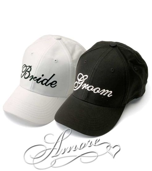 Picture of New Bride and Groom Wedding Baseball Caps-Black and White