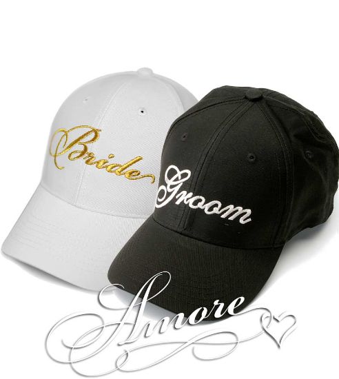 Picture of New Bride and Groom Wedding Baseball Caps-Gold and White