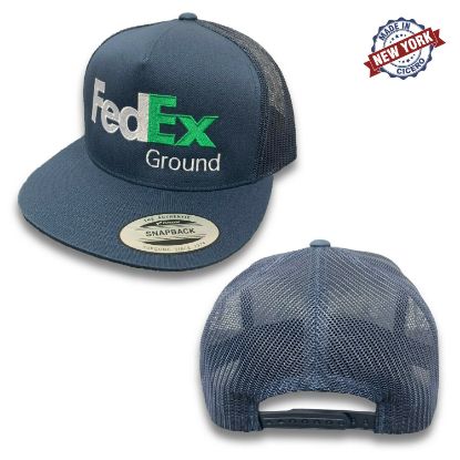 Picture of FedEx Ground Green Embroidered Mesh Snapback Yupoong Trucker Navy Hat